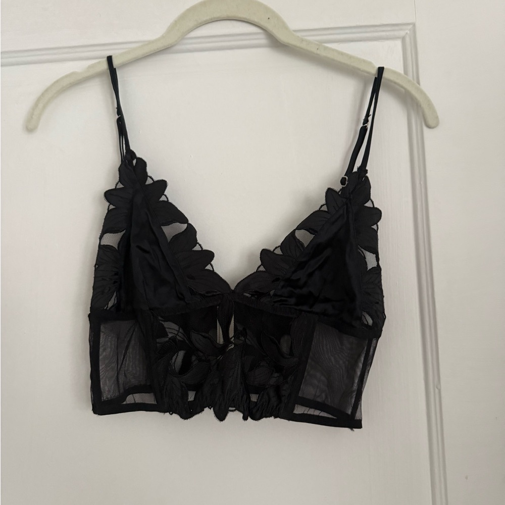 Fleur du Mal Black Floral Lily Lace Bralette